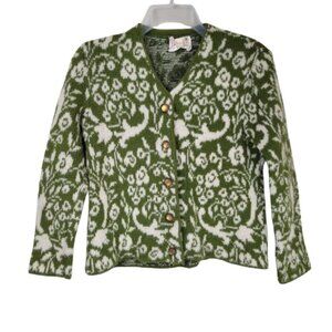 Vintage Catalina Jacquard Wool Cardigan Green Ivory Floral Women's XS